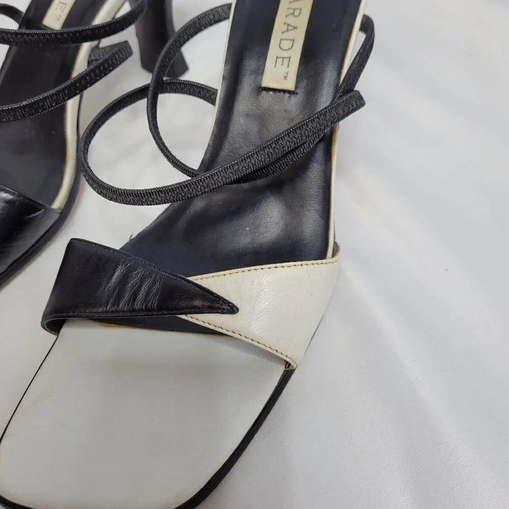 VINTAGE 90s‎ heels two tone leather sling back square toe sandal 8.5